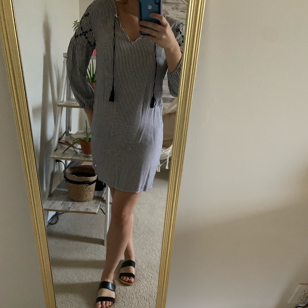 Blue and white T-shirt style dress.